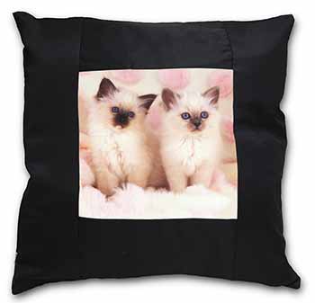 Birman Cat Kittens Black Satin Feel Scatter Cushion