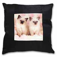 Birman Cat Kittens Black Satin Feel Scatter Cushion