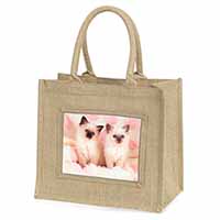 Birman Cat Kittens Natural/Beige Jute Large Shopping Bag
