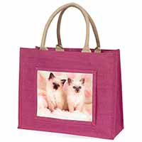 Birman Cat Kittens Large Pink Jute Shopping Bag