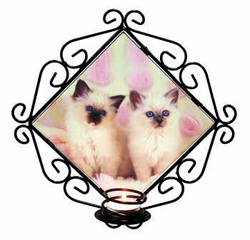 Birman Cat Kittens Wrought Iron Wall Art Candle Holder