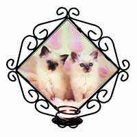 Birman Cat Kittens Wrought Iron Wall Art Candle Holder