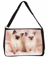 Birman Cat Kittens Large Black Laptop Shoulder Bag School/College