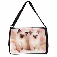 Birman Cat Kittens Large Black Laptop Shoulder Bag School/College