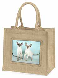 Siamese Cats Natural/Beige Jute Large Shopping Bag