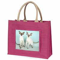 Siamese Cats Large Pink Jute Shopping Bag