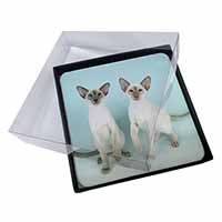 4x Siamese Cats Picture Table Coasters Set in Gift Box