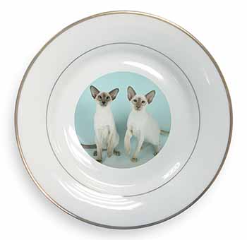 Siamese Cats Gold Rim Plate Printed Full Colour in Gift Box