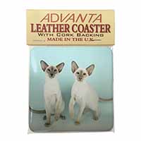 Siamese Cats Single Leather Photo Coaster