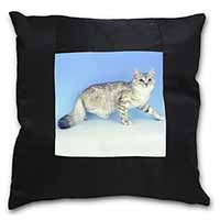 Siberian Silver Cat Black Satin Feel Scatter Cushion