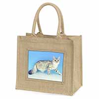 Siberian Silver Cat Natural/Beige Jute Large Shopping Bag