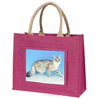 Siberian Silver Cat Large Pink Jute Shopping Bag