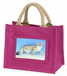 Siberian Silver Cat Little Girls Small Pink Jute Shopping Bag