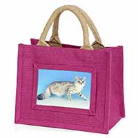 Siberian Silver Cat Little Girls Small Pink Jute Shopping Bag