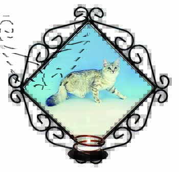 Siberian Silver Cat Wrought Iron Wall Art Candle Holder