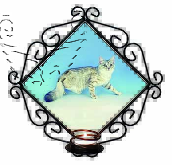 Siberian Silver Cat Wrought Iron Wall Art Candle Holder