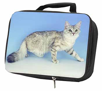 Siberian Silver Cat Black Insulated School Lunch Box/Picnic Bag
