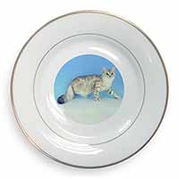 Siberian Silver Cat Gold Rim Plate Printed Full Colour in Gift Box