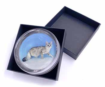 Siberian Silver Cat Glass Paperweight in Gift Box