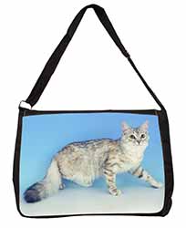 Siberian Silver Cat Large Black Laptop Shoulder Bag School/College