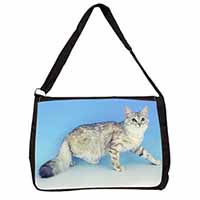 Siberian Silver Cat Large Black Laptop Shoulder Bag School/College