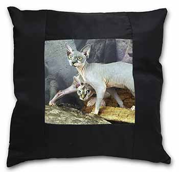 Sphynx Cat Black Satin Feel Scatter Cushion