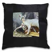 Sphynx Cat Black Satin Feel Scatter Cushion