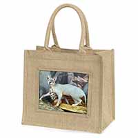 Sphynx Cat Natural/Beige Jute Large Shopping Bag