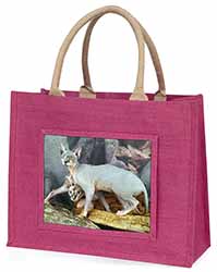 Sphynx Cat Large Pink Jute Shopping Bag