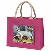Sphynx Cat Large Pink Jute Shopping Bag