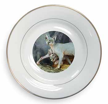 Sphynx Cat Gold Rim Plate Printed Full Colour in Gift Box