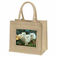 Cream Persian Kittens Natural/Beige Jute Large Shopping Bag