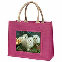Cream Persian Kittens Large Pink Jute Shopping Bag