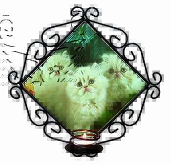 Cream Persian Kittens Wrought Iron Wall Art Candle Holder