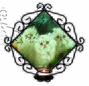 Cream Persian Kittens Wrought Iron Wall Art Candle Holder