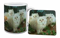 Cream Persian Kittens Mug and Coaster Set