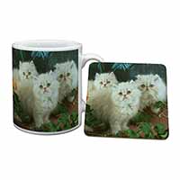 Cream Persian Kittens Mug and Coaster Set