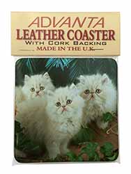 Cream Persian Kittens Single Leather Photo Coaster