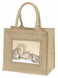 Abyssynian Cats Natural/Beige Jute Large Shopping Bag