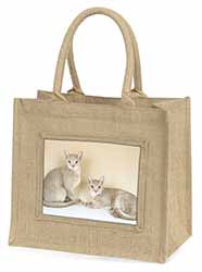 Abyssynian Cats Natural/Beige Jute Large Shopping Bag
