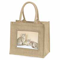 Abyssynian Cats Natural/Beige Jute Large Shopping Bag