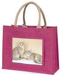 Abyssynian Cats Large Pink Jute Shopping Bag