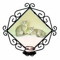 Abyssynian Cats Wrought Iron Wall Art Candle Holder