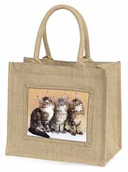 Cute Maine Coon Kittens Natural/Beige Jute Large Shopping Bag