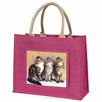 Cute Maine Coon Kittens Large Pink Jute Shopping Bag