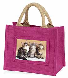 Cute Maine Coon Kittens Little Girls Small Pink Jute Shopping Bag