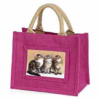 Cute Maine Coon Kittens Little Girls Small Pink Jute Shopping Bag