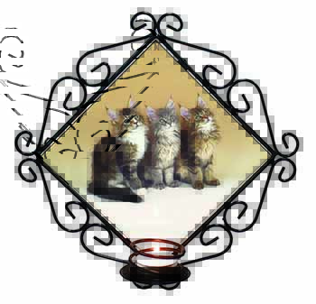 Cute Maine Coon Kittens Wrought Iron Wall Art Candle Holder