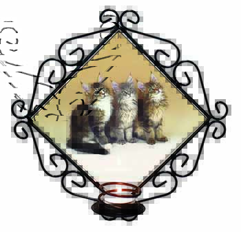 Cute Maine Coon Kittens Wrought Iron Wall Art Candle Holder