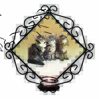 Cute Maine Coon Kittens Wrought Iron Wall Art Candle Holder